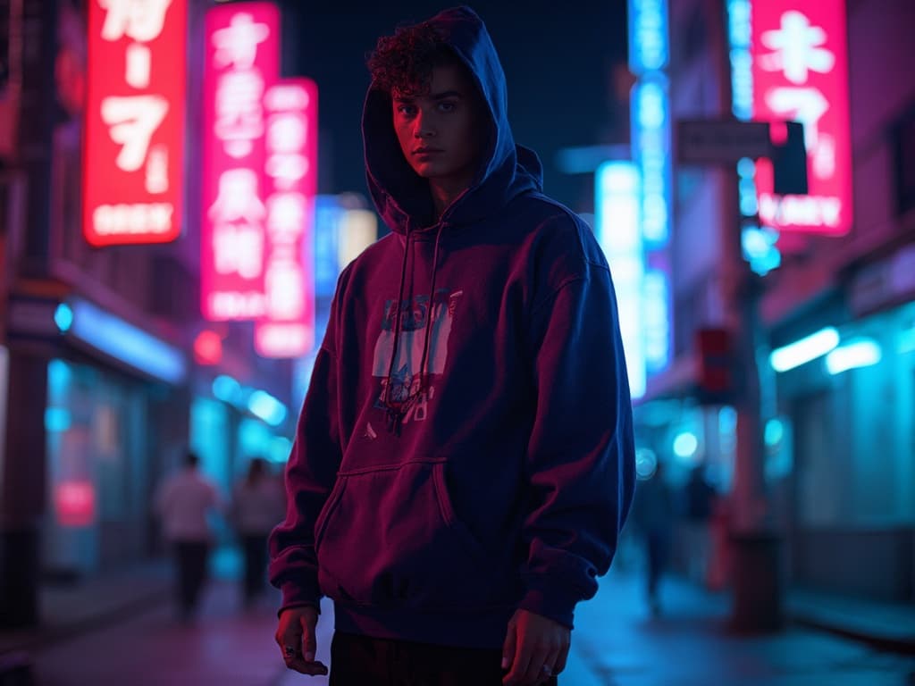 Neon Light Fashion Photography for Hoodies