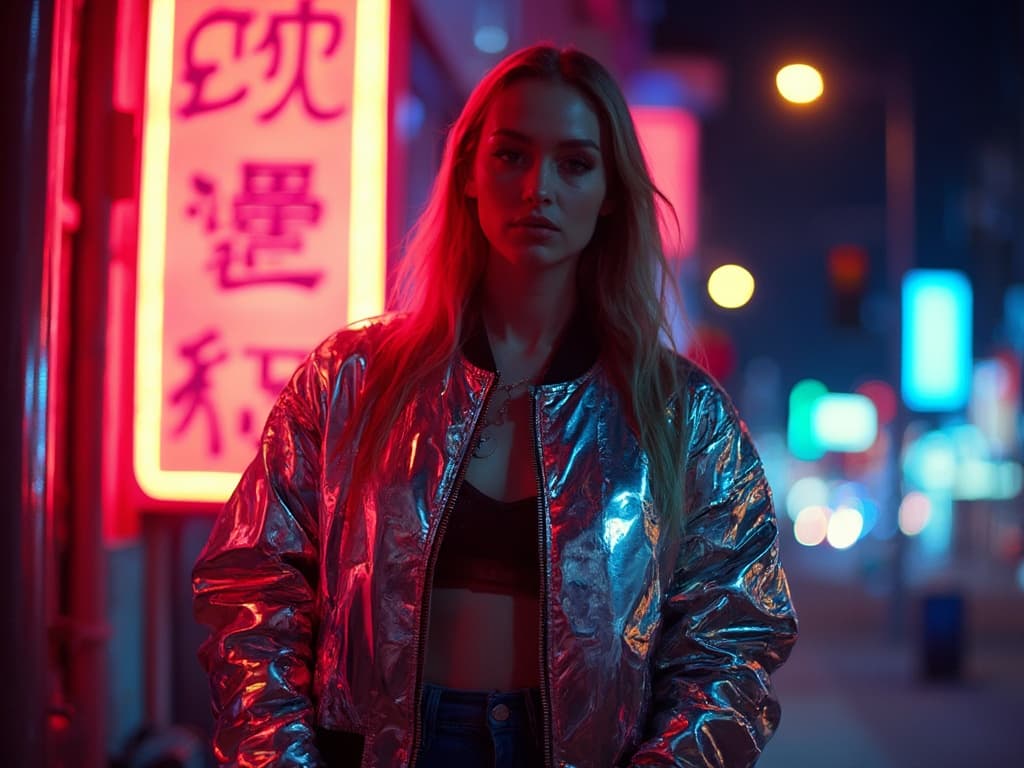 Neon Light Fashion Photography for Jackets